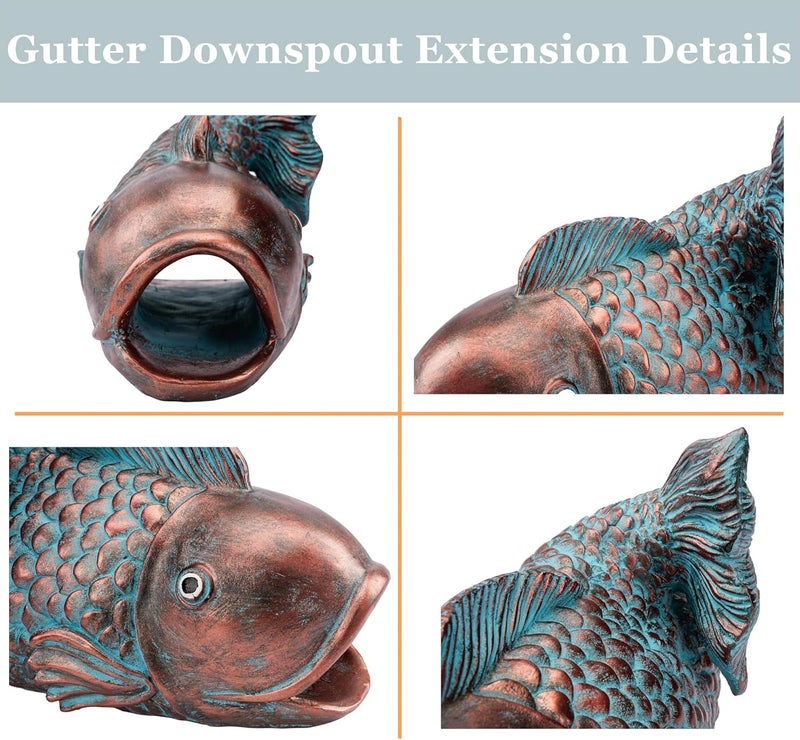 Euiroet Real Fish Sculpture Gutter Diverter Rain,Eco-Friendly Resin Gutter Extender Diverter,Koi Decor Gutter Extension Downspout, Splash Block, Perfect Gutter Downspout Extension for 3"x4" Gutter - Image 3